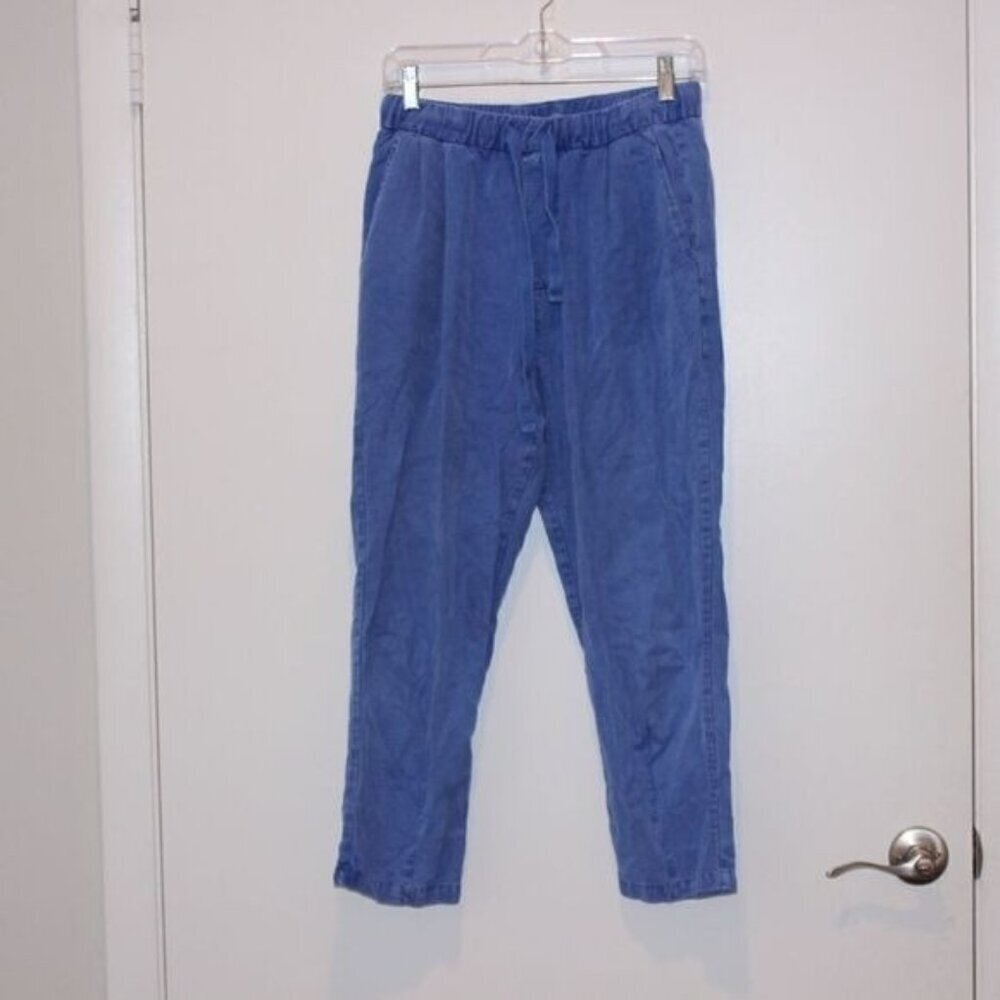Zara Blue Linen high waisted Joggers Pants Women Size Small